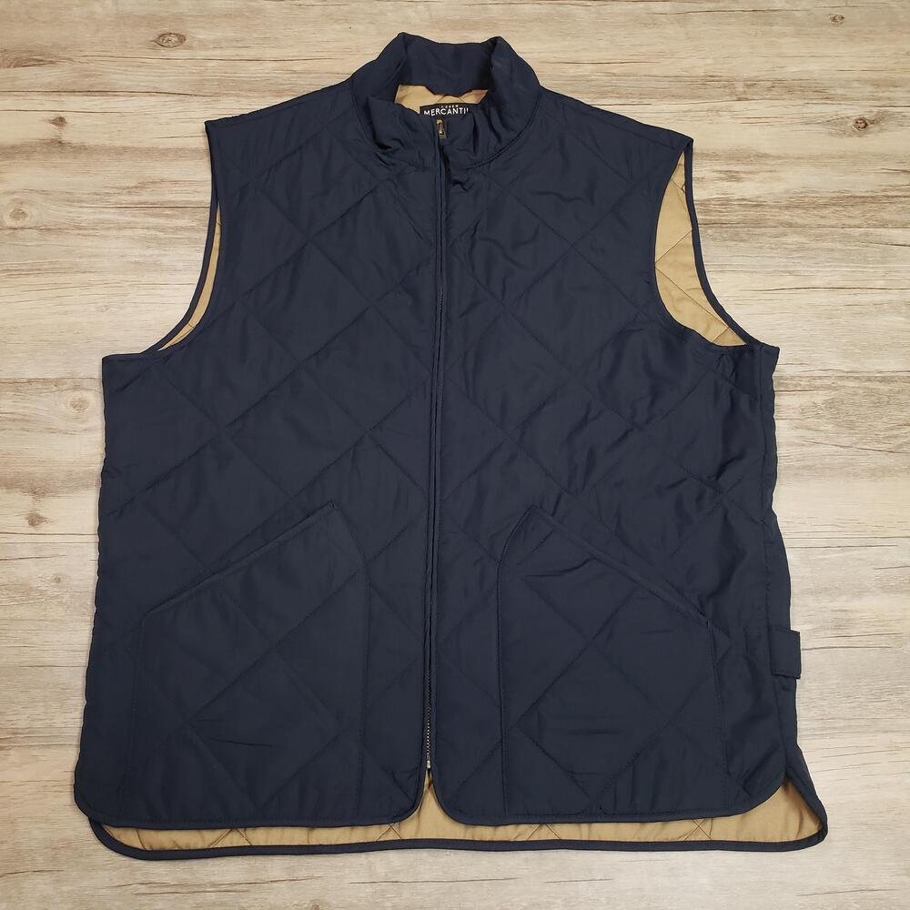 J.Crew Mercantile Vest Mens Large Blue Quilted Insulated Zip Pockets Casual